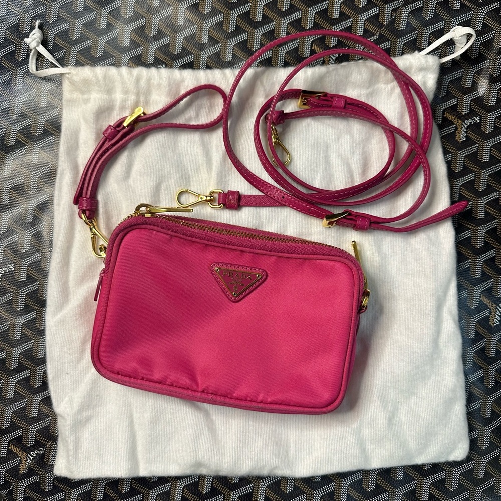 Prada Fuchsia Crossbody Bag with Nylon Material and Signature Logo